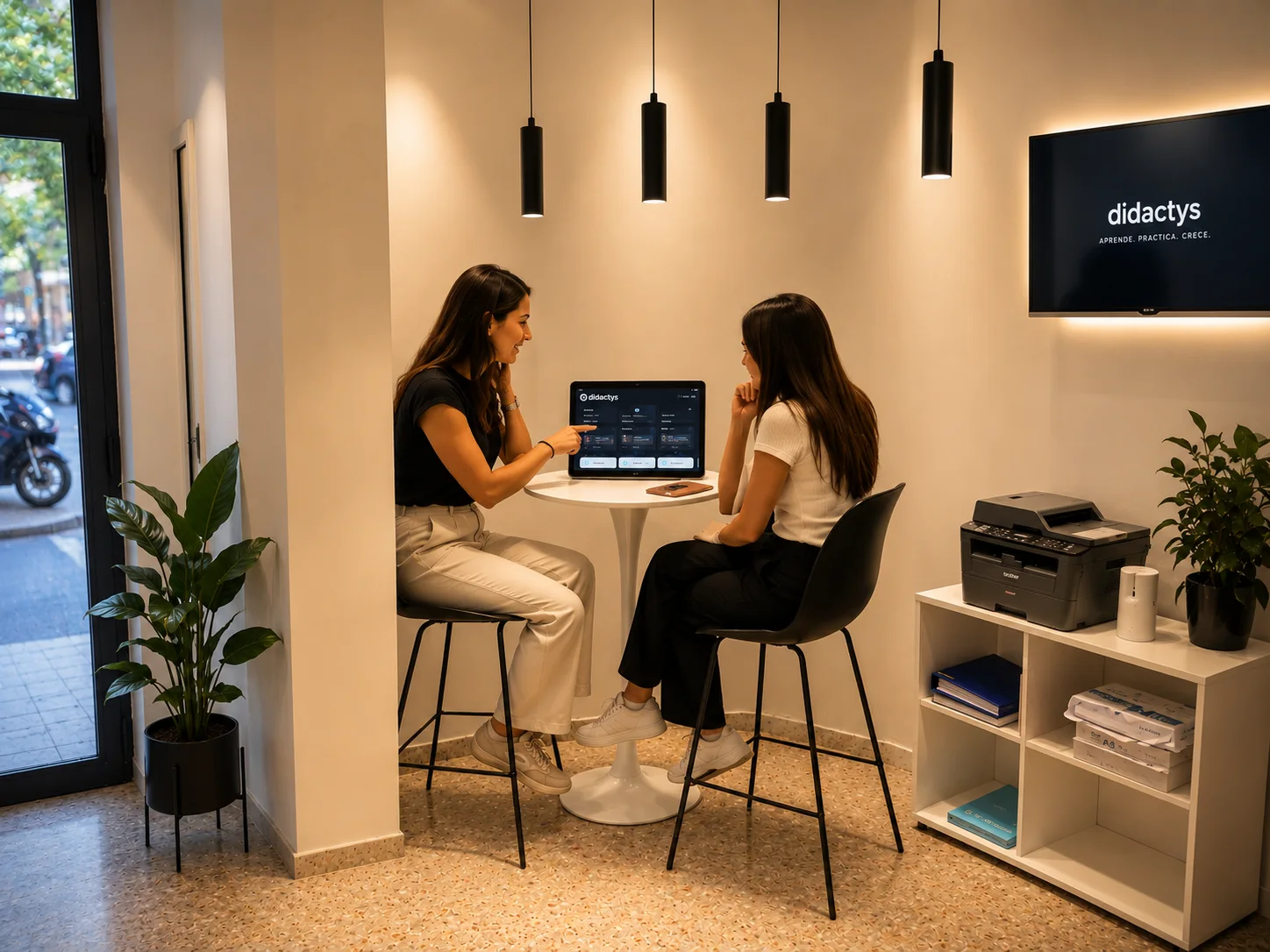 Asesora de CFA orientando a una alumna en las instalaciones de Valencia